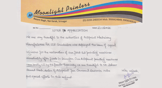 Moonlight Printers - Appreciation Letter